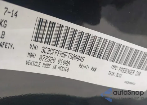 2015 Fiat 500 Abarth из США, поврежденный, VIN 3C3CFFFH5FT500845